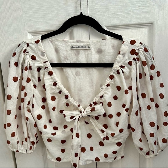 Abercrombie & Fitch Tops - Abercrombie & Fitch White Blouse with Brown Polka Dots